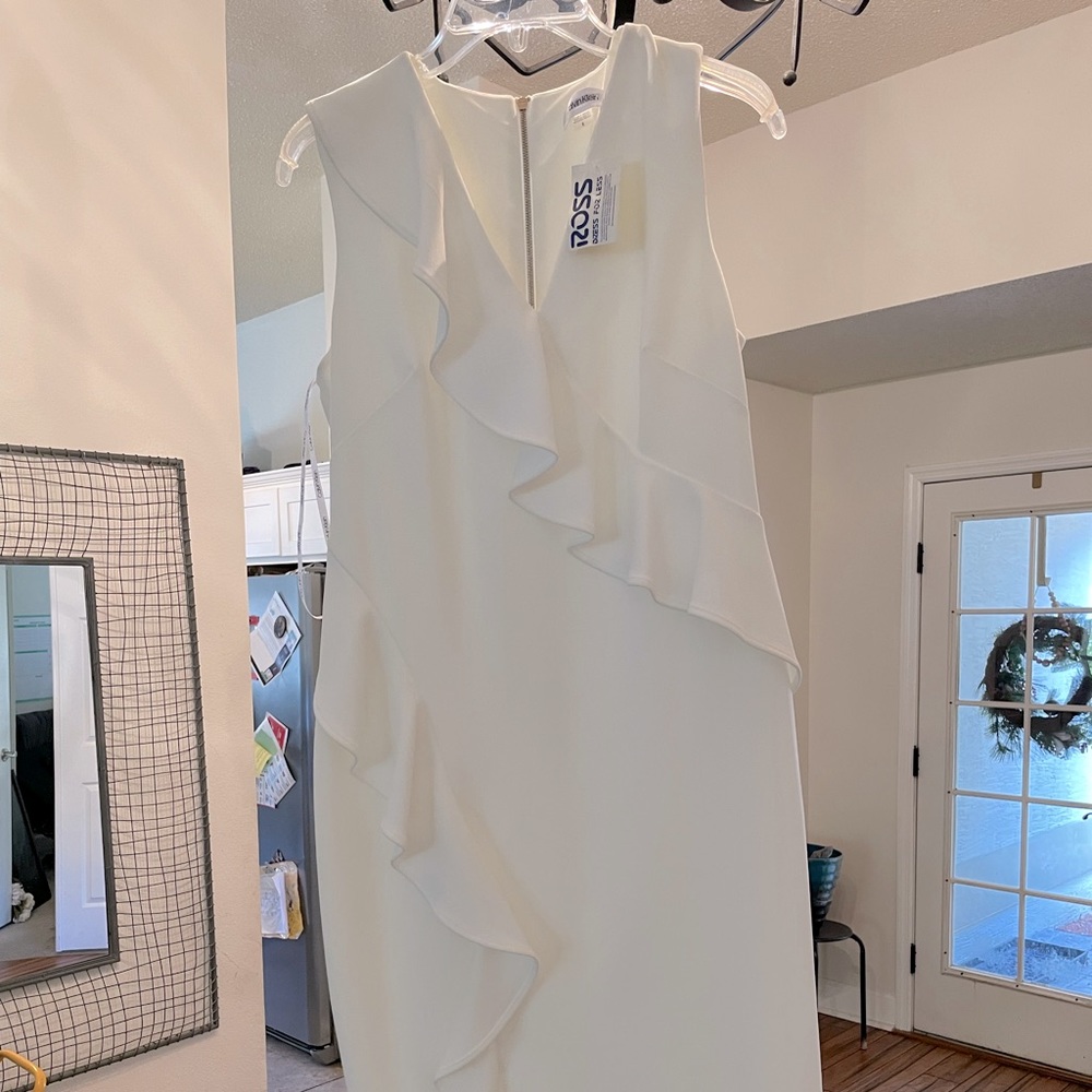 White ruffled Calvin Klein dress. Size 8